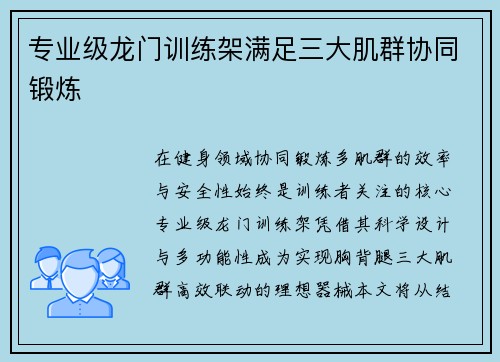专业级龙门训练架满足三大肌群协同锻炼